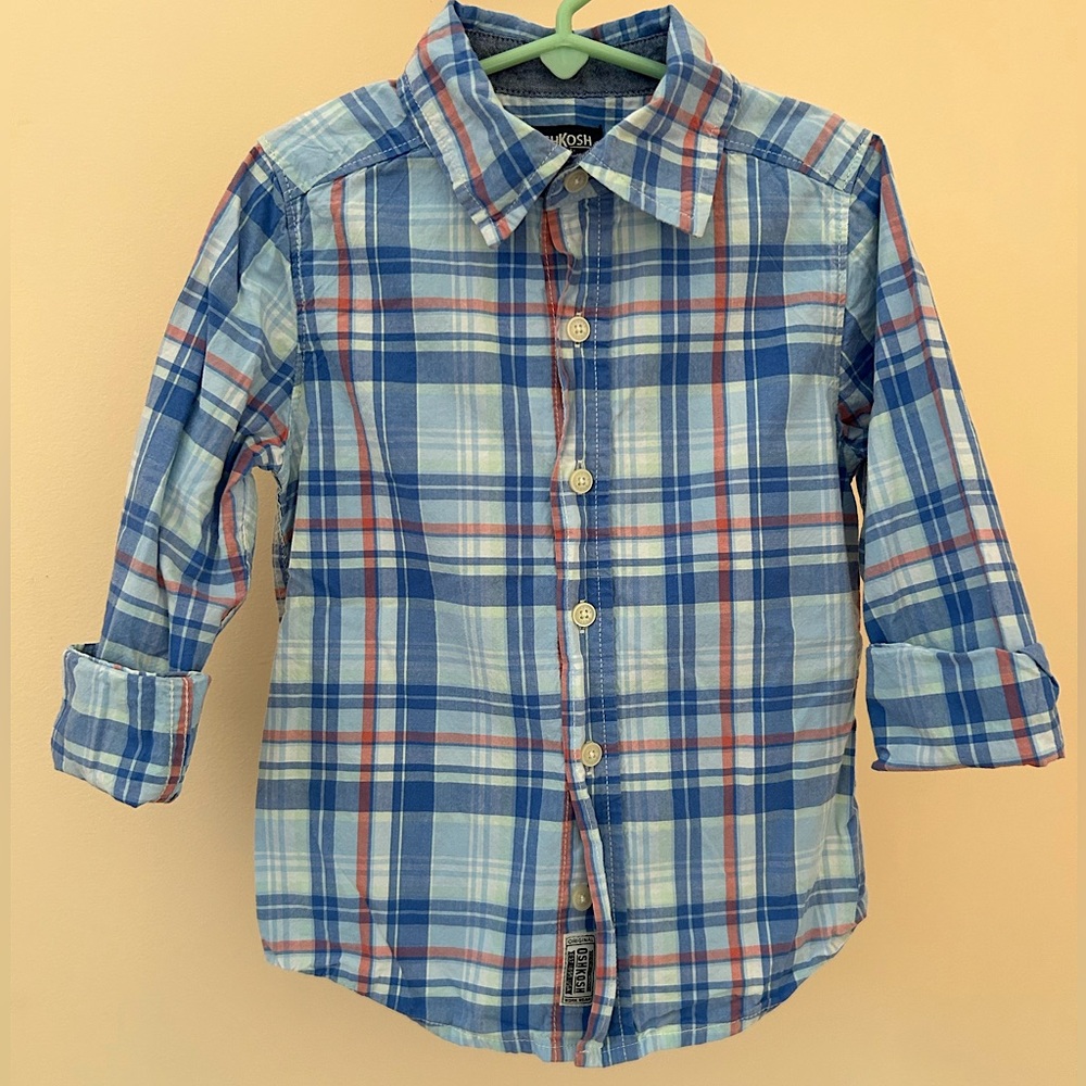 Blue & Red Plaid Button Down Shirt | Boys Size 5 | OshKosh B’gosh